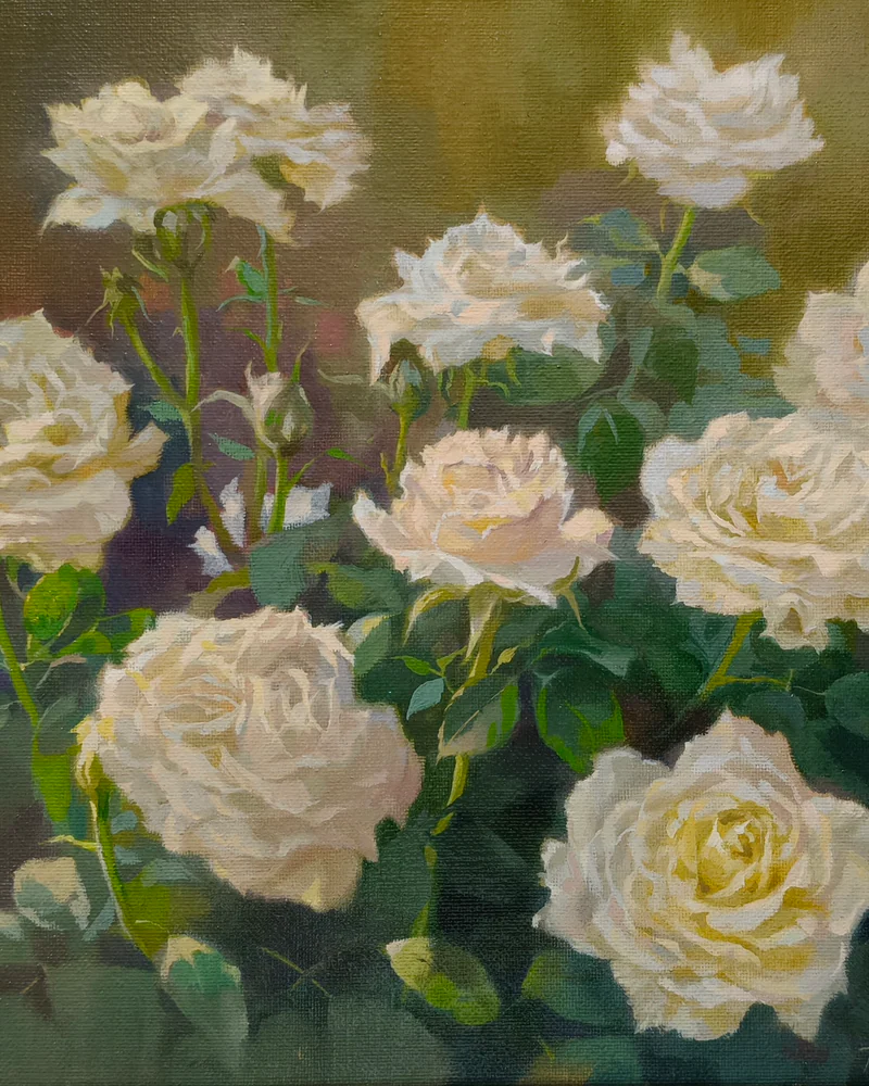 Картина маслом "Белые розы" 30*40