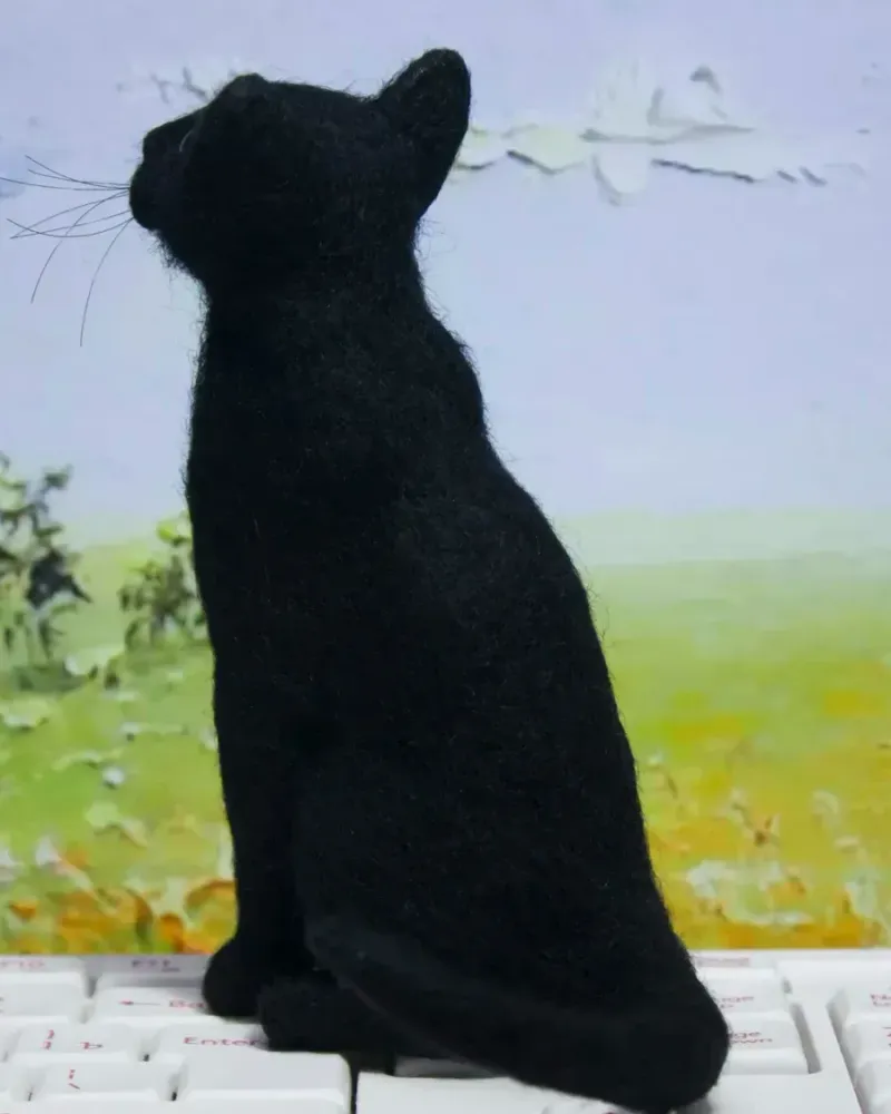 Чёрная кошка, игрушка из шерсти — Основной