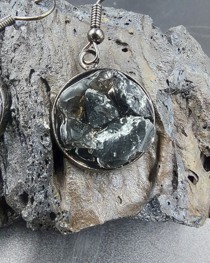 Серьги с обсидианами 1,8см