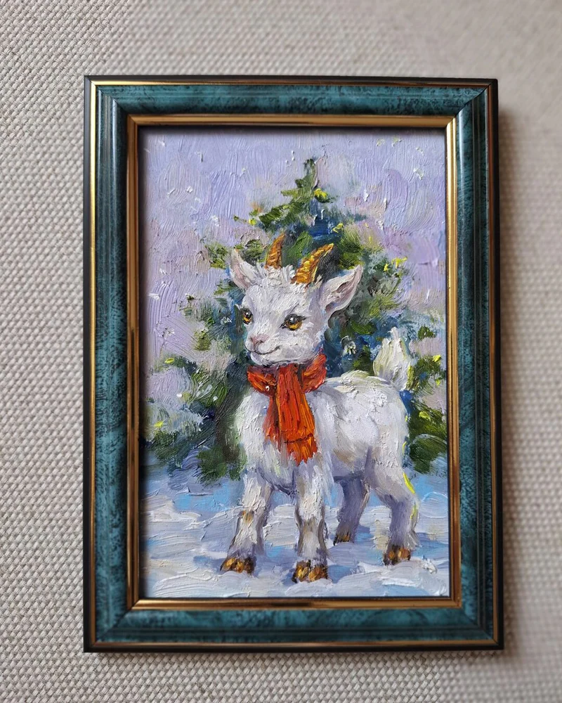 Новогодняя козочка. Миниатюра 15х10
