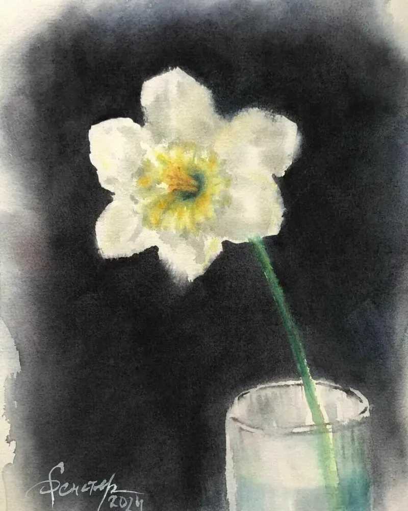 Нарцисс. Картина акварелью — 21×30 см
