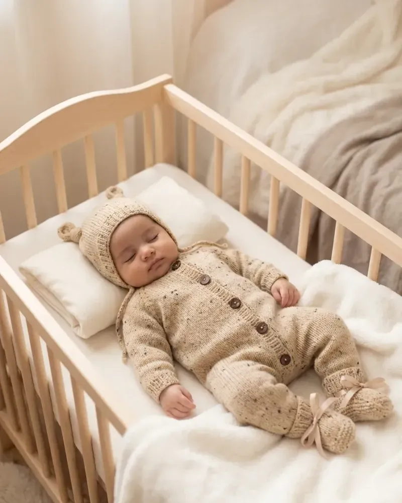 Детский костюм из мериноса с шапочкой — Бежевый, 1–3 месяца