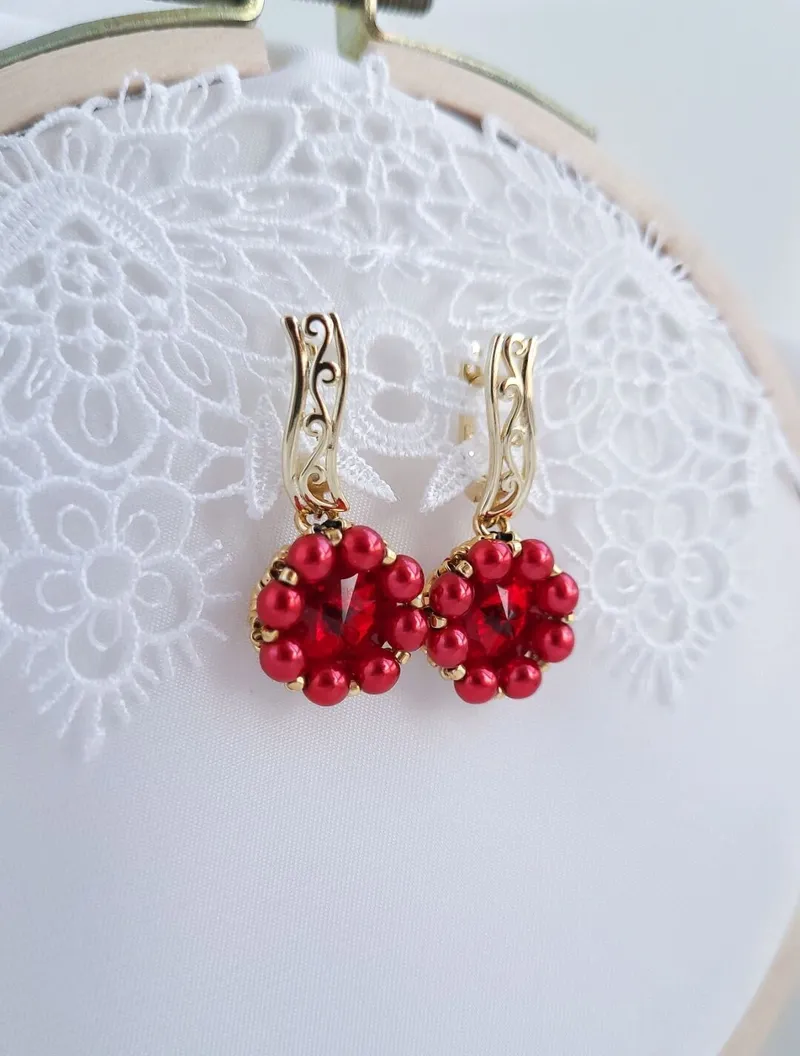 Серьги классические с жемчугом, ювелирное плетение