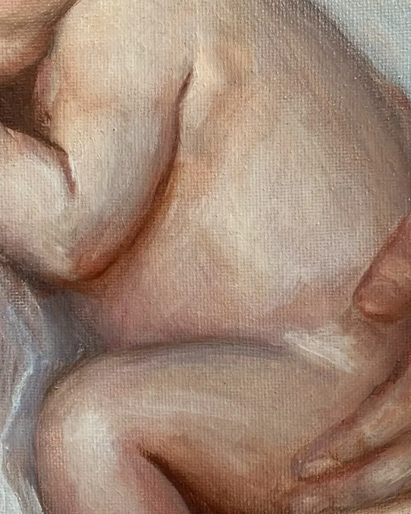 В маминых объятиях. Картина маслом 20×30 см — 20×30 см
