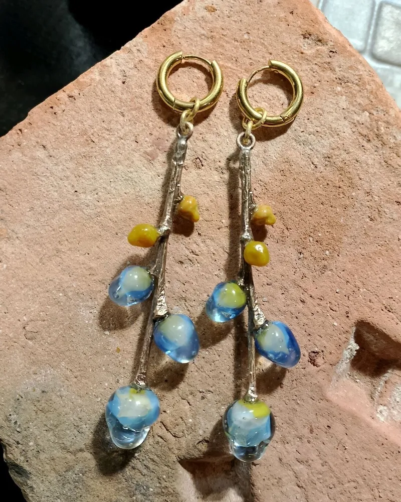 Серьги «Верба» — Серо-голубой