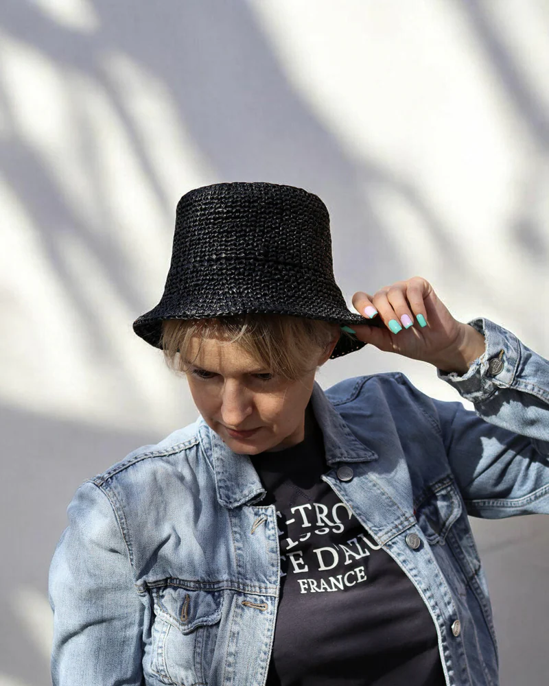 Летняя классическая шляпа панама из рафии, Черная шляпа клош — Чёрный