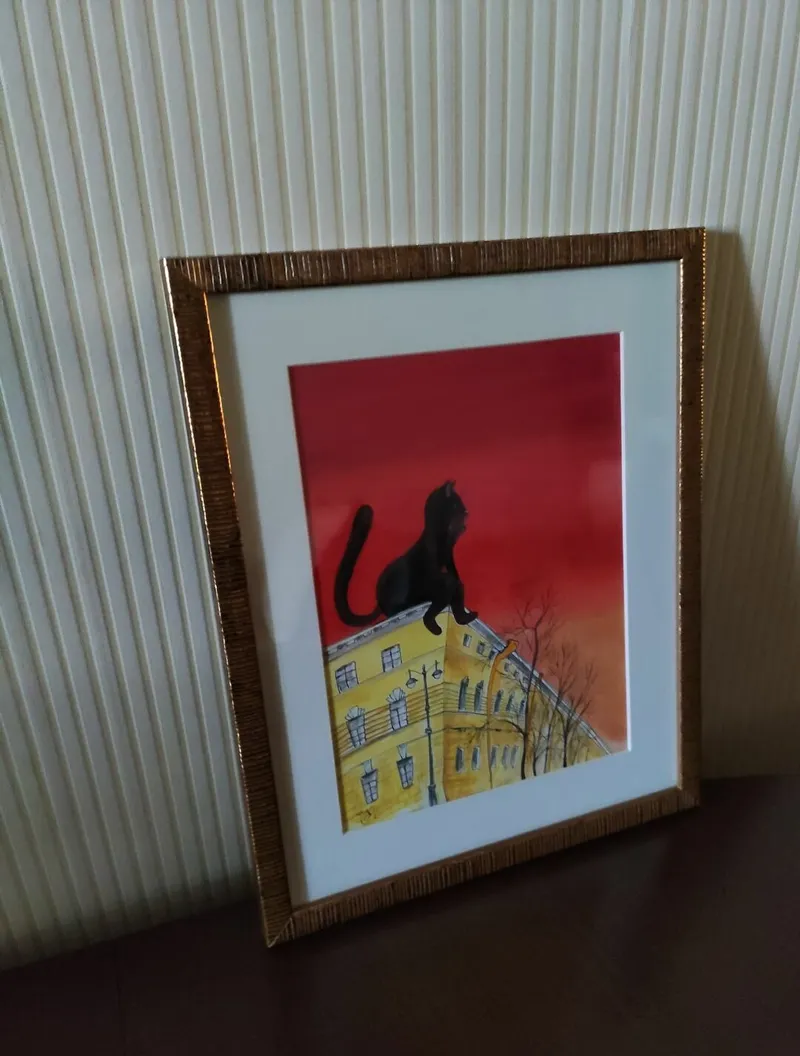 КОТ на КРЫШЕ. Картина в раме — Оригинал