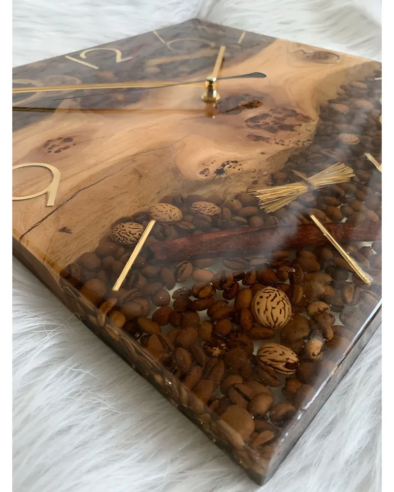 Настенные часы с карагачом, кофе и лимоном — коричнево-золотистые, 45 × 45 см