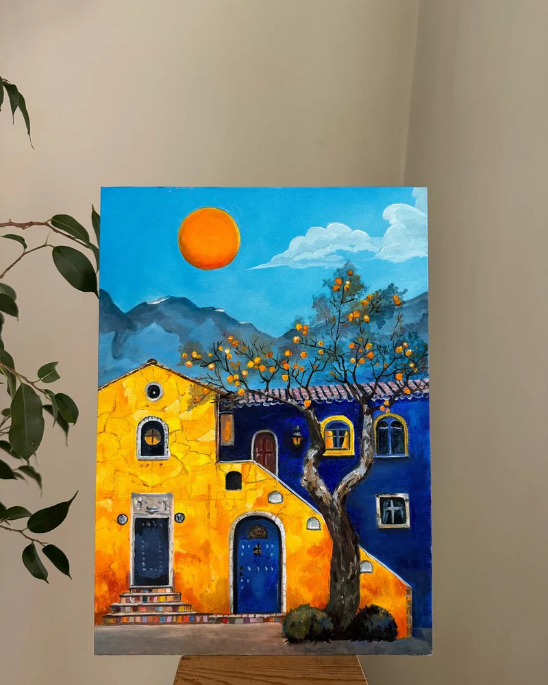 Картина маслом пейзаж Южный дворик 34×44 см — Оригинал