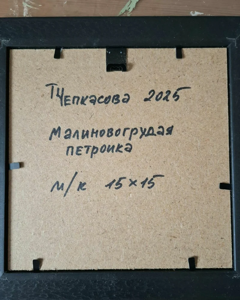 Малиновогрудая петроика. Масло, картон, рама