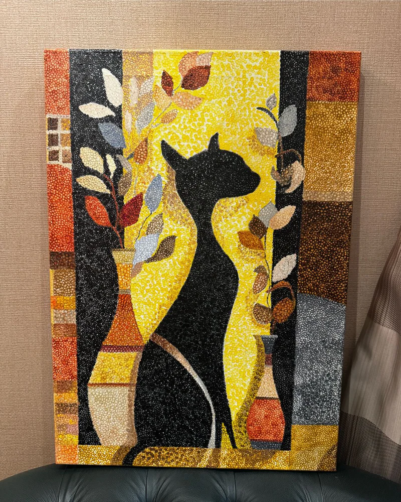 Картина маслом «Black cat» 50×70 см, пуантилизм — Оригинал