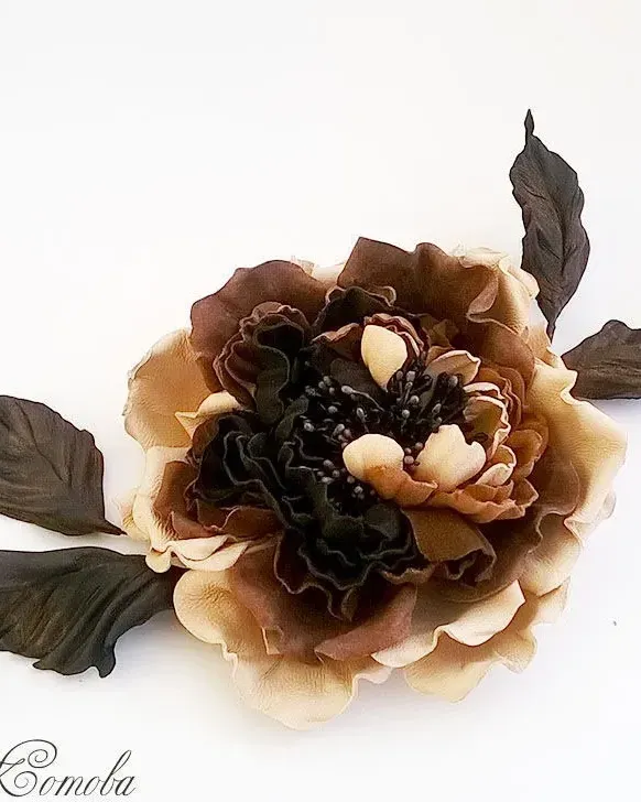Роза из кожи Кофейно шоколадная мечта цветы из кожи карамельный цветок