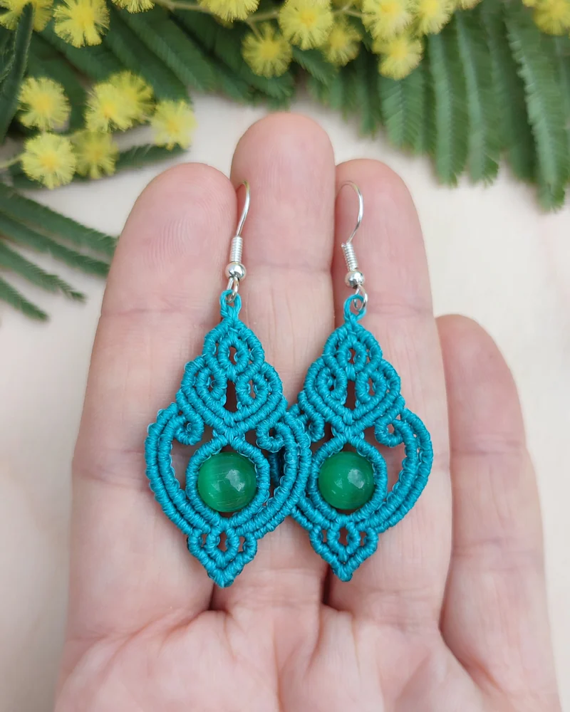 Серьги макраме «Дана» — бирюзовые