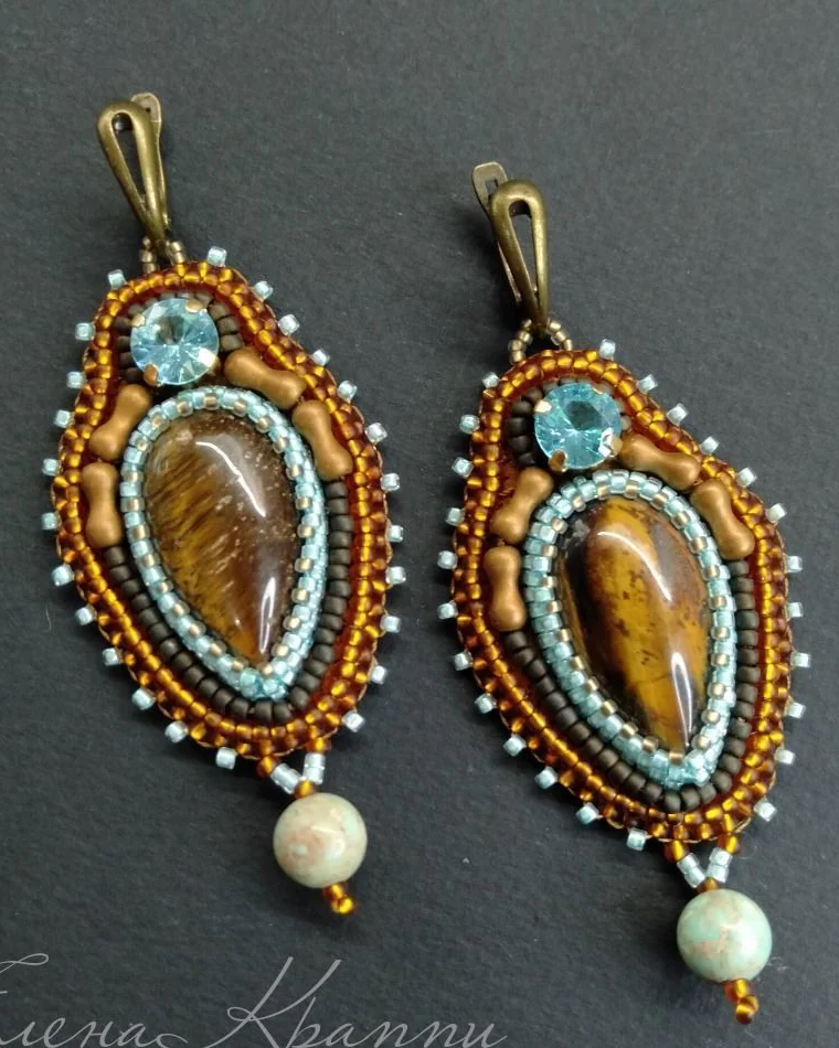 Серьги из тигрового глаза. Коричневый и голубой