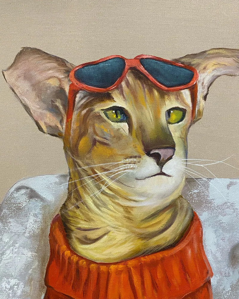 Картина маслом 40×40 см. Cat in Red — Оригинал