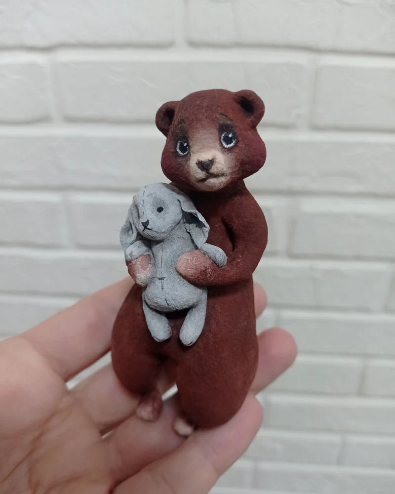 Мишка с зайкой (коричневый)