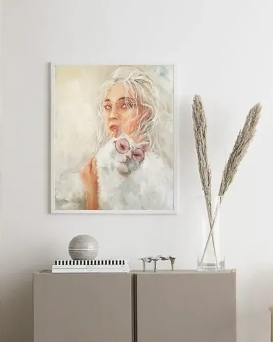 Девушка с котом. Картина маслом 50×60 см — 50×60 см