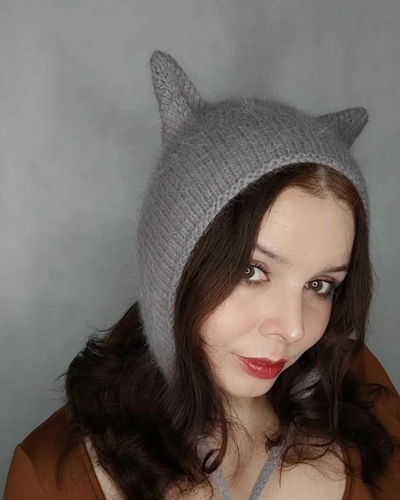 Коточепчик серый из ангоры чепчик с ушками
