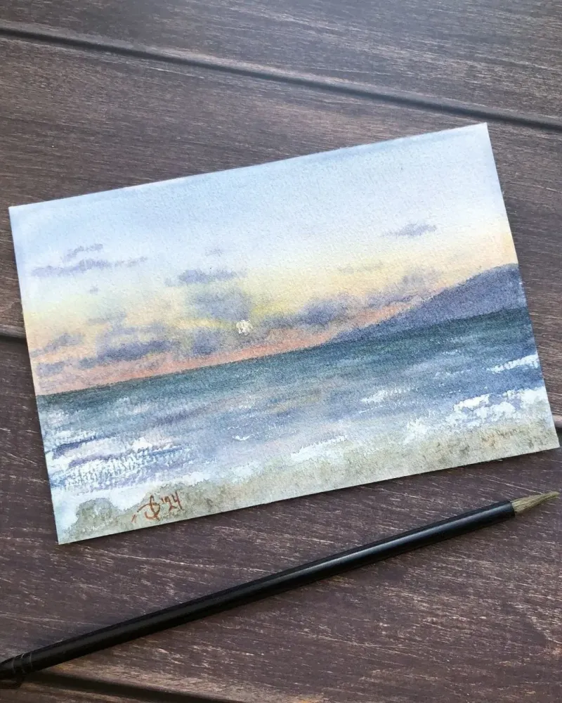 Морской закат. Акварель — 13×19 см