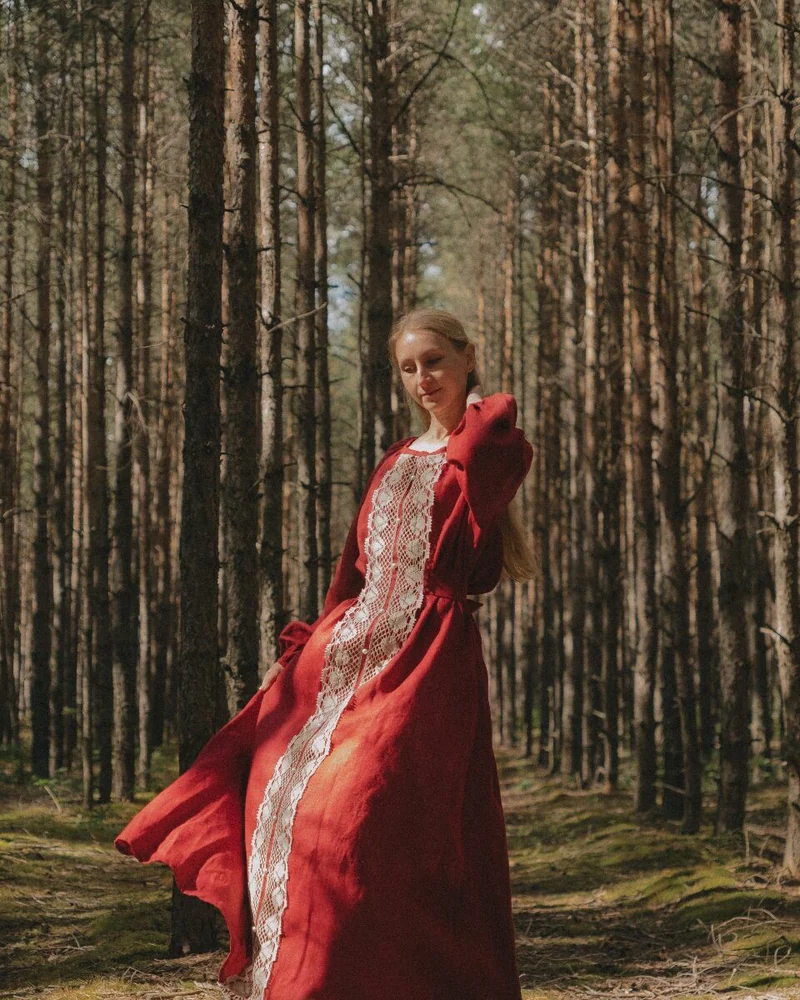 Платье народное «Княженика», бордовое