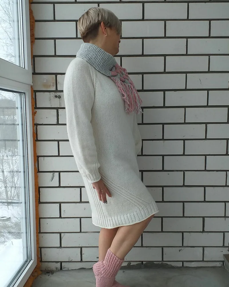 Платье Туника вязаное белое шерсть+хлопок