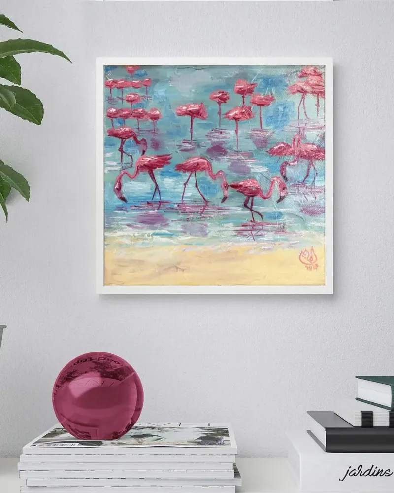 Фламинго. Картина маслом 20×20 см — 20×20 см