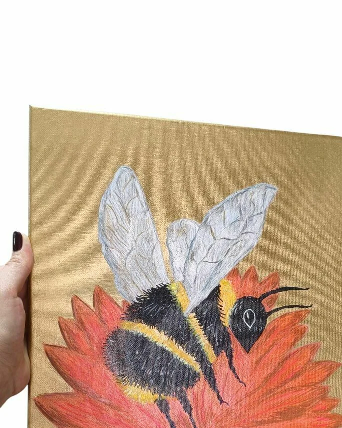 Картина «Пчела на цветке», акрил, 30×30 см — 30×30 см