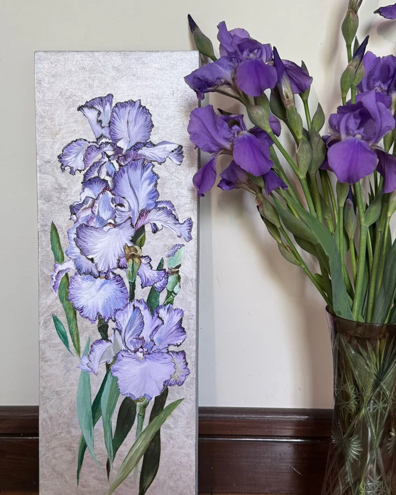 Картина маслом Ирисы 20×60 см — Оригинал