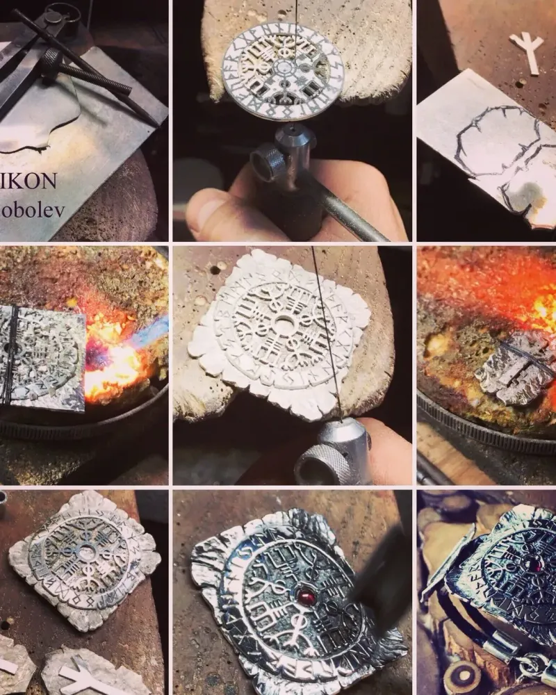 Браслет с Агисхьяльмом (Шлемом Ужаса) и рунами Альгиз — Основной