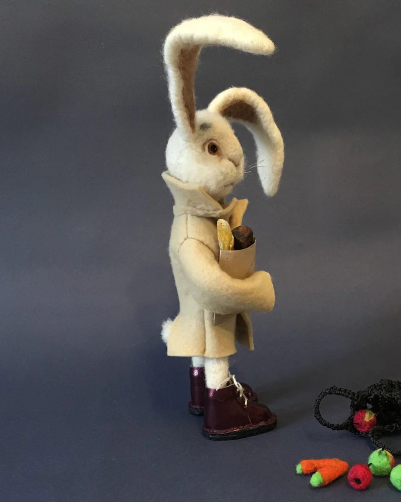 Заяц Проша. Войлочная игрушка. Игрушка из шерсти