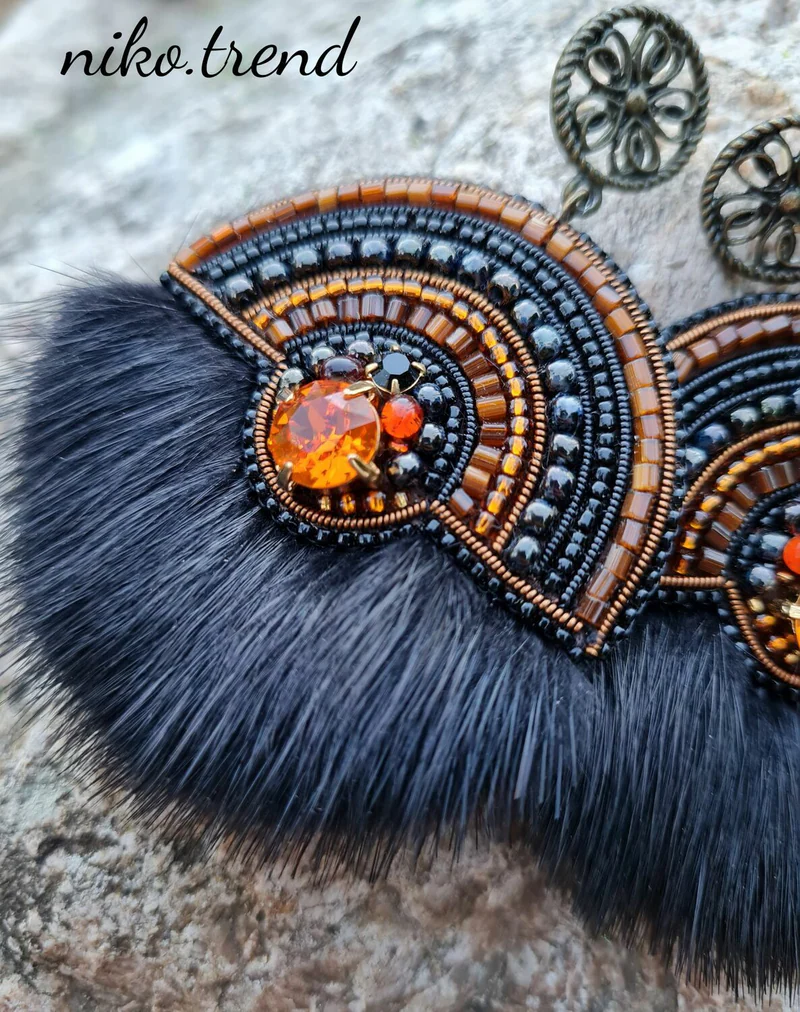 Серьги с мехом норки, мультиколор