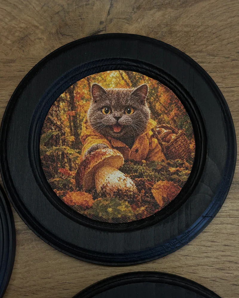 Картина декоративная — Кот и грибы