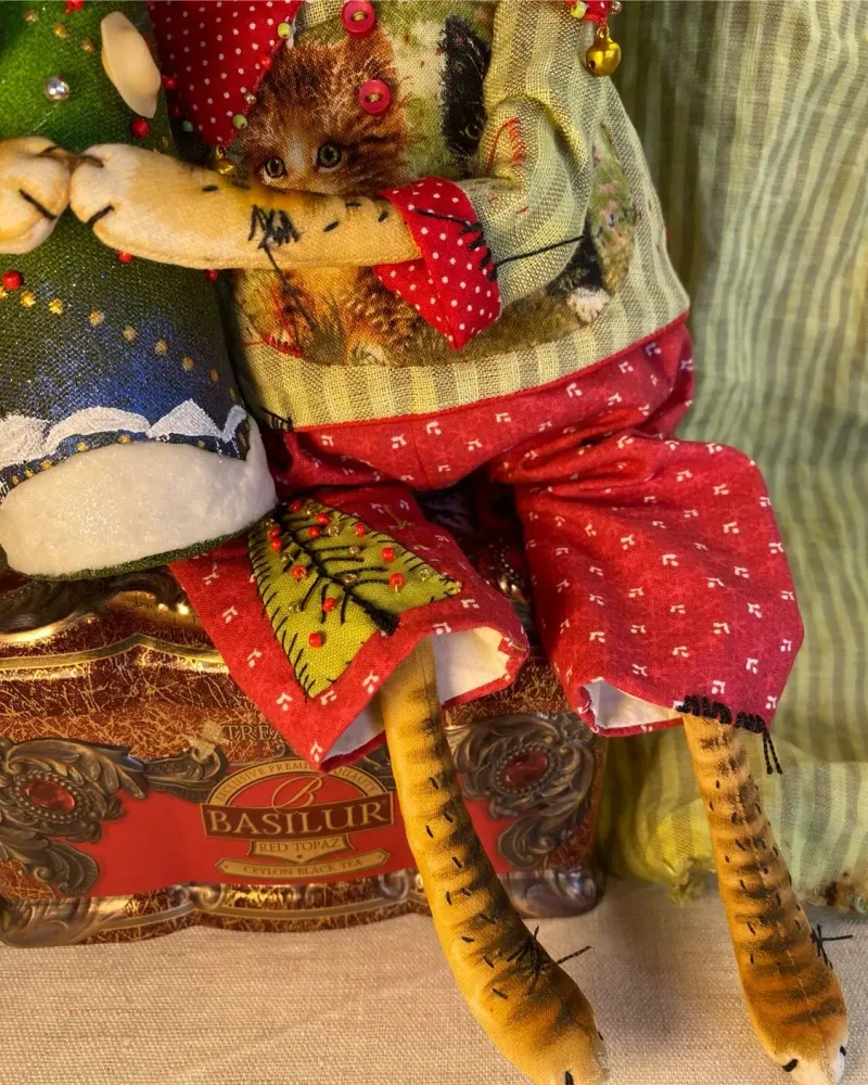 Новогодний кот с ёлочкой, текстильная кукла, 44 см