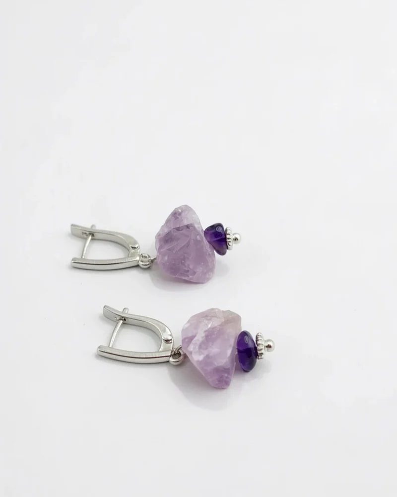 Серьги классические из кварца и аметиста. Сила стихии — фиолетовые
