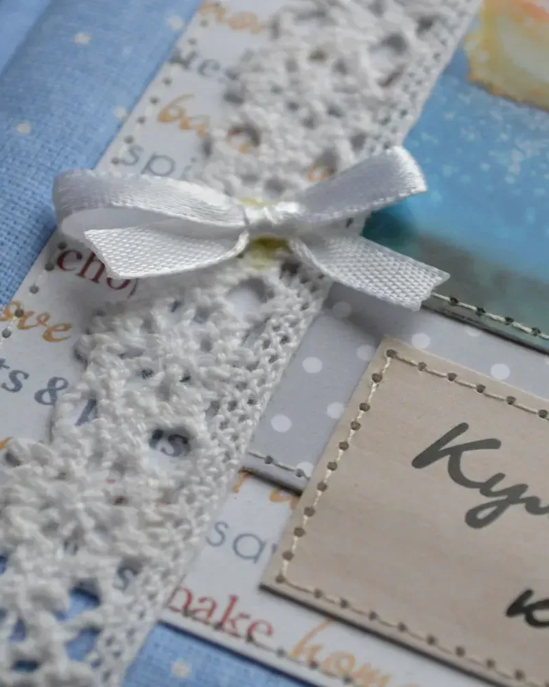 Кулинарная книга для рецептов на кольцах 13×16 см — Голубая с кружевом