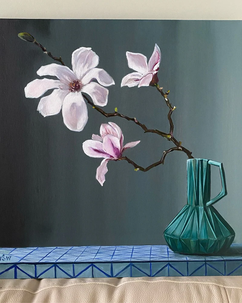 Картина маслом Натюрморт. Цветы. Магнолия. 40×40 см — Оригинал