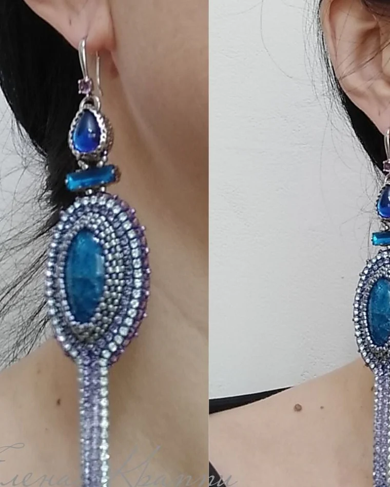 Серьги из синего апатита. Длинные серьги с подвесками