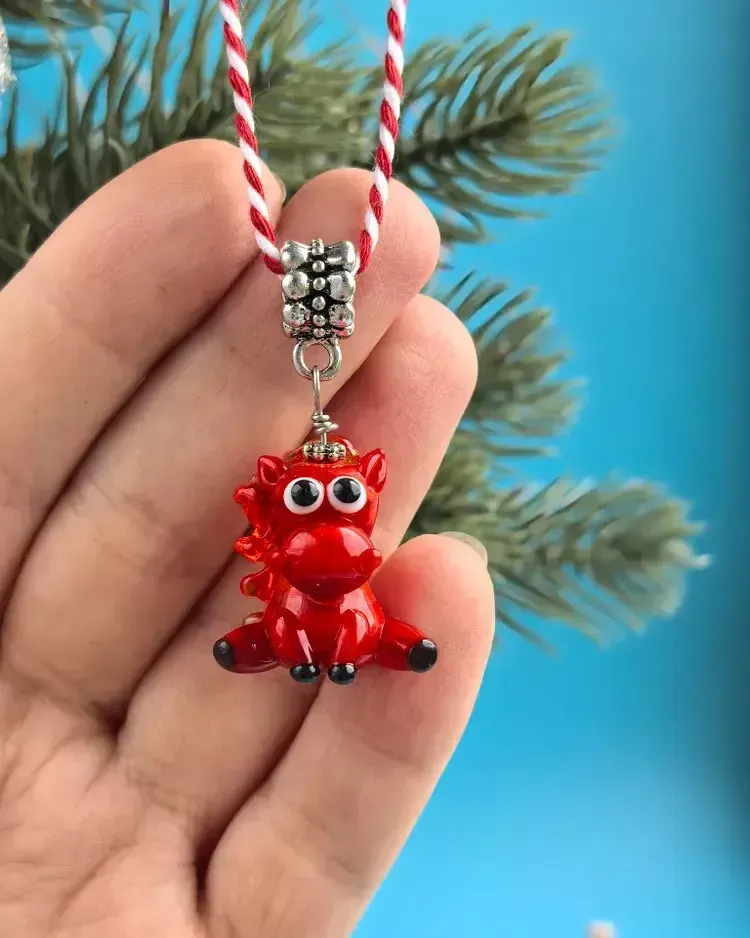 Ёлочная игрушка стеклянная лошадка подвеска красная Лошадь — Высота 20 мм