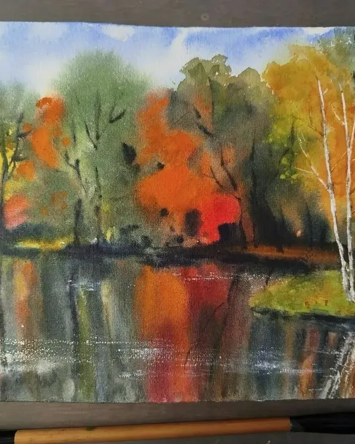 Осень. Осенний пейзаж акварелью — 20×30 см