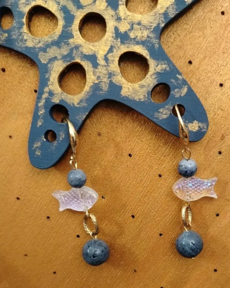 Серьги рыбки голубой коралл Акори 53мм — Основной