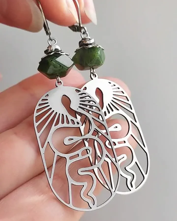 Серьги "Змея" с Серпентином