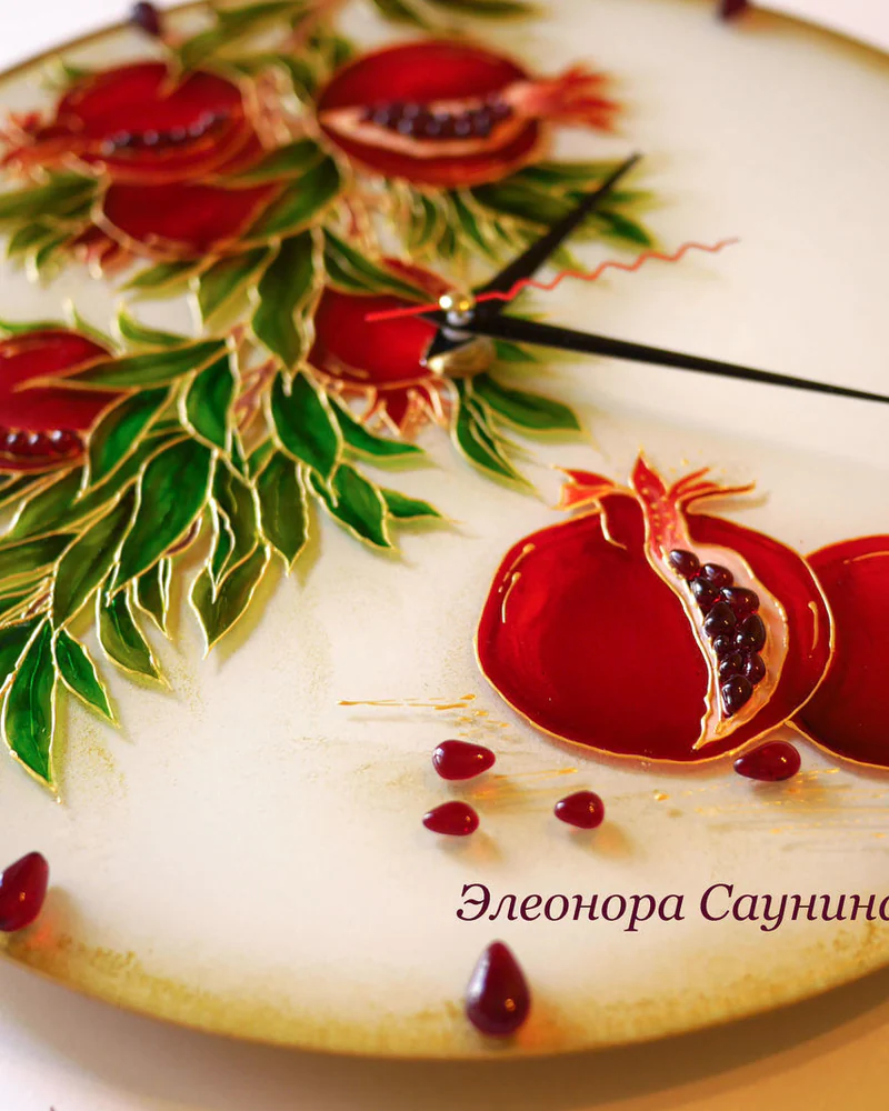 Часы настенные стеклянные Зерна сочные граната