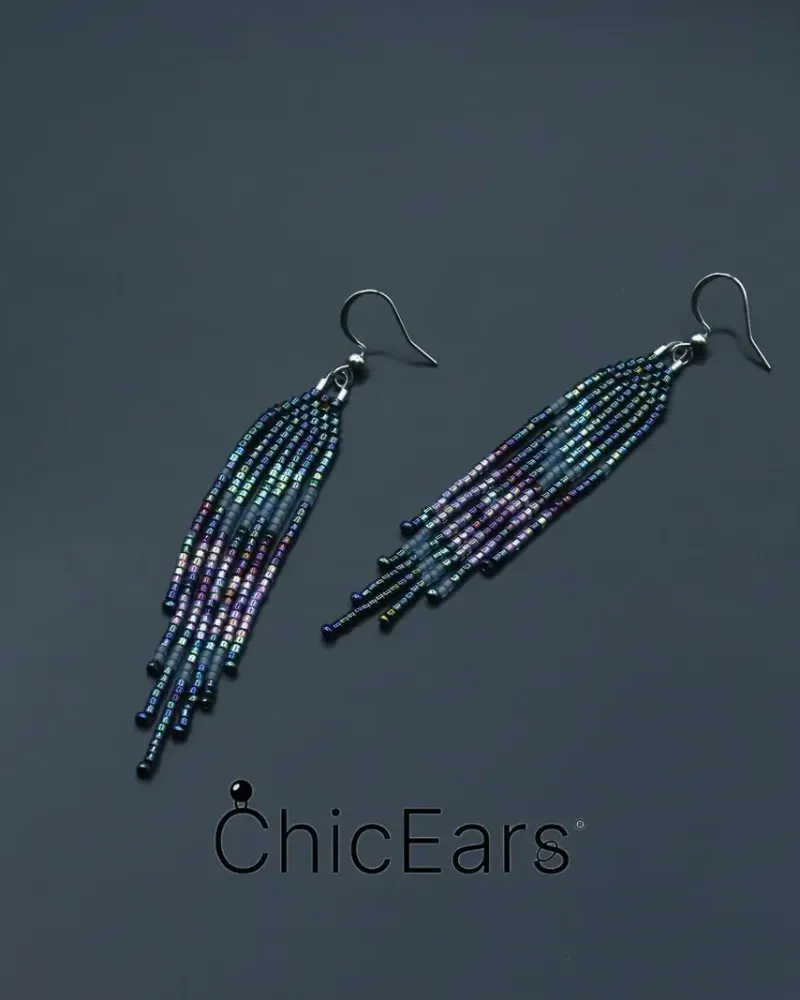 Серьги-бахрома «Северное сияние» из бисера — Северное сияние