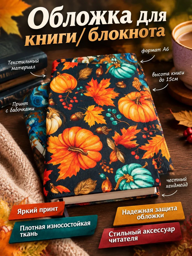 Тканевая обложка для книги и блокнота A6