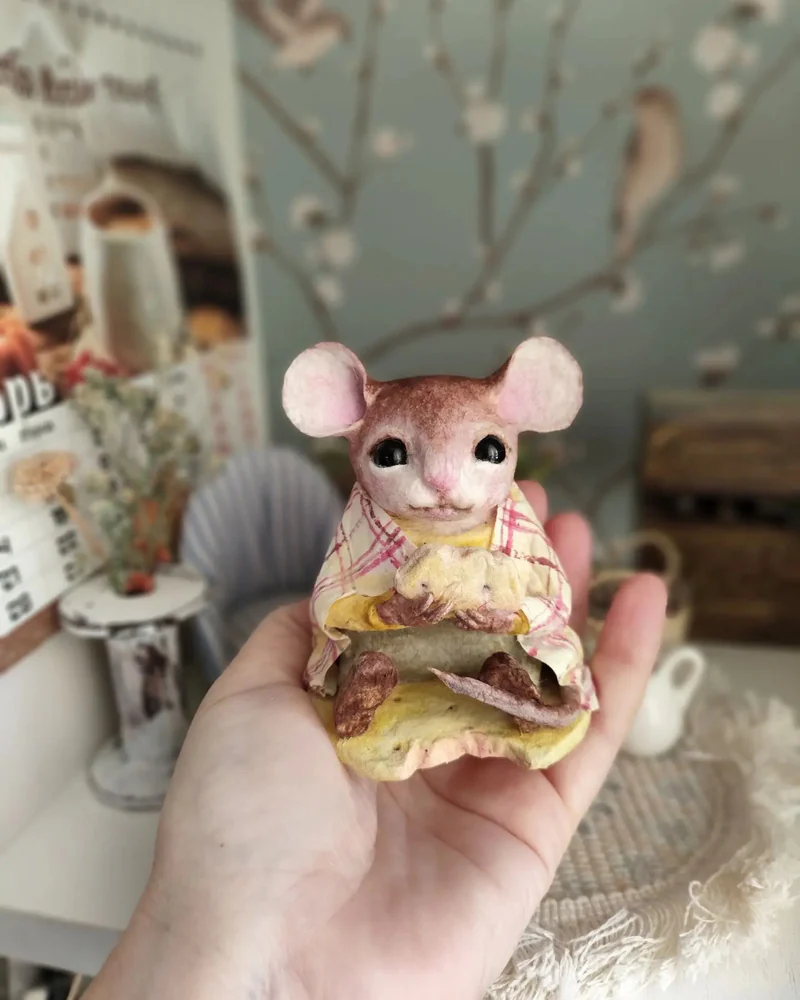 Мышонок в пледе, ватная игрушка