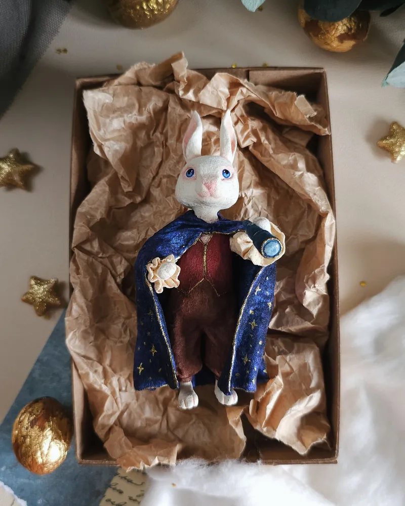 Ватная елочная игрушка Кролик ручной работы