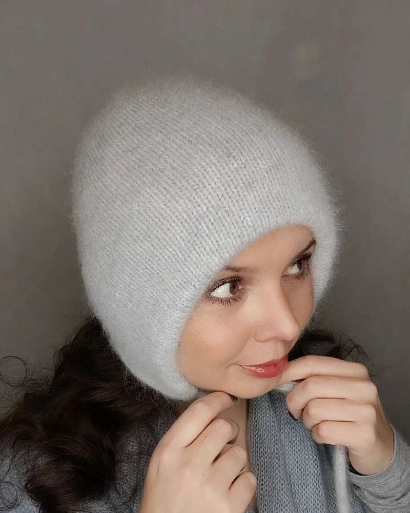Двойная шапка-чепчик из ангоры — Серый