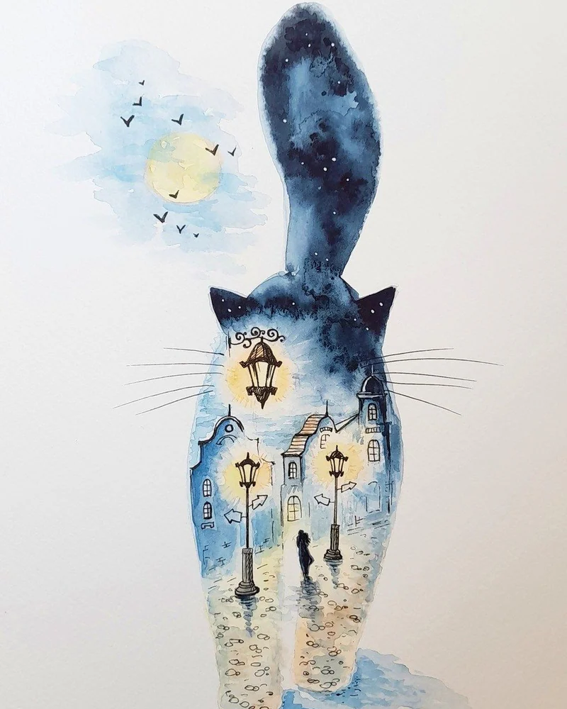 Картина с котом Встреча