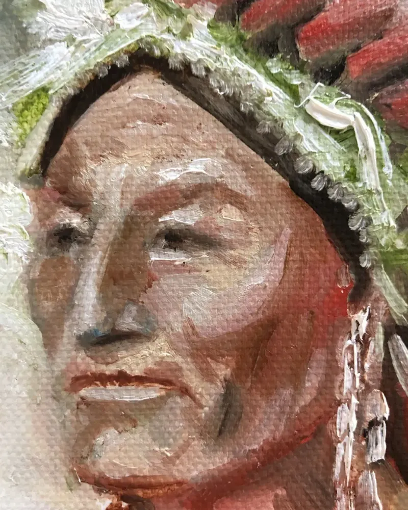 Индеец. Картина маслом 20×20 см — 20×20 см