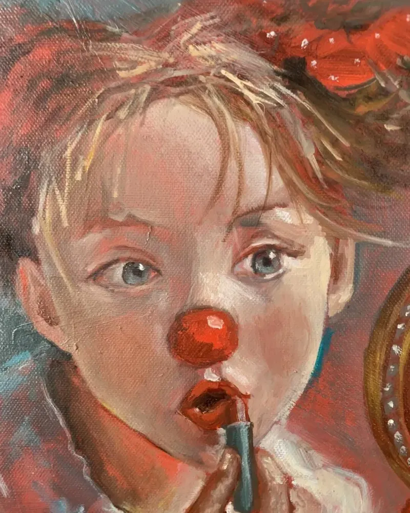 Девочка с помадой. Картина маслом 40×50 см — 40×50 см